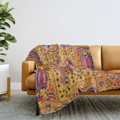 19th Century Uzbekistan Suzani with Gold Background  Throw Blanket