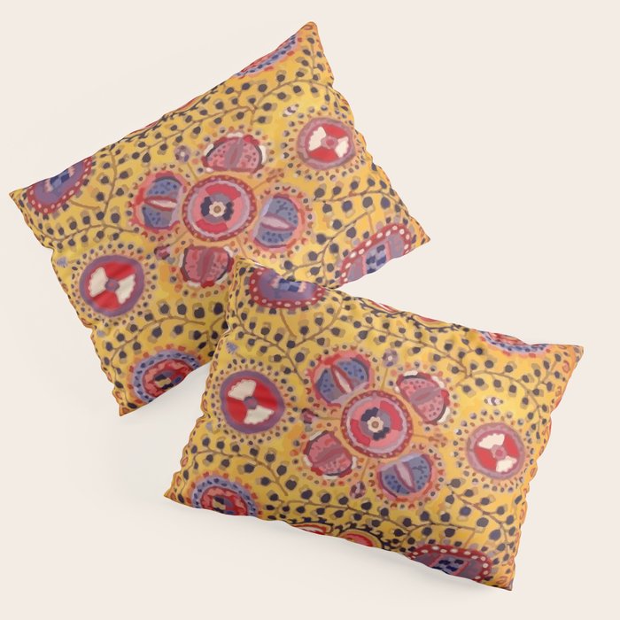 19th Century Uzbekistan Suzani with Gold Background  Pillow Sham