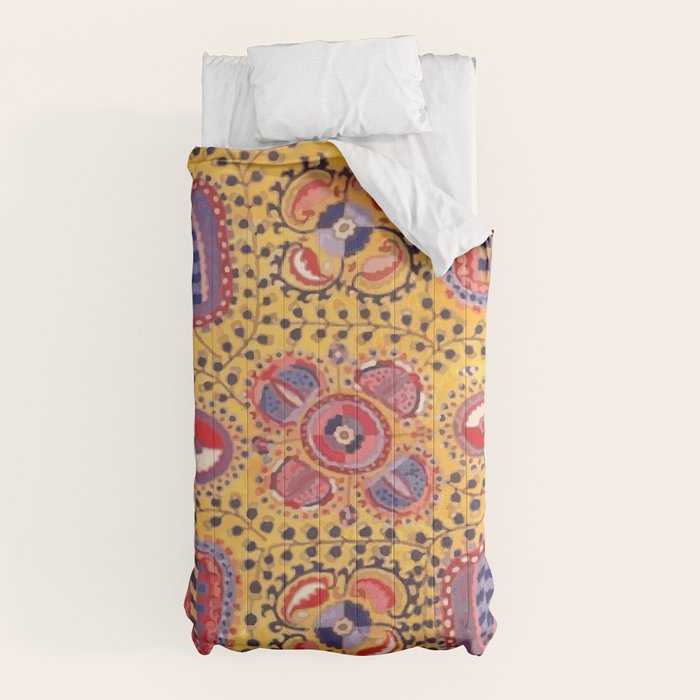 19th Century Uzbekistan Suzani with Gold Background  Comforter