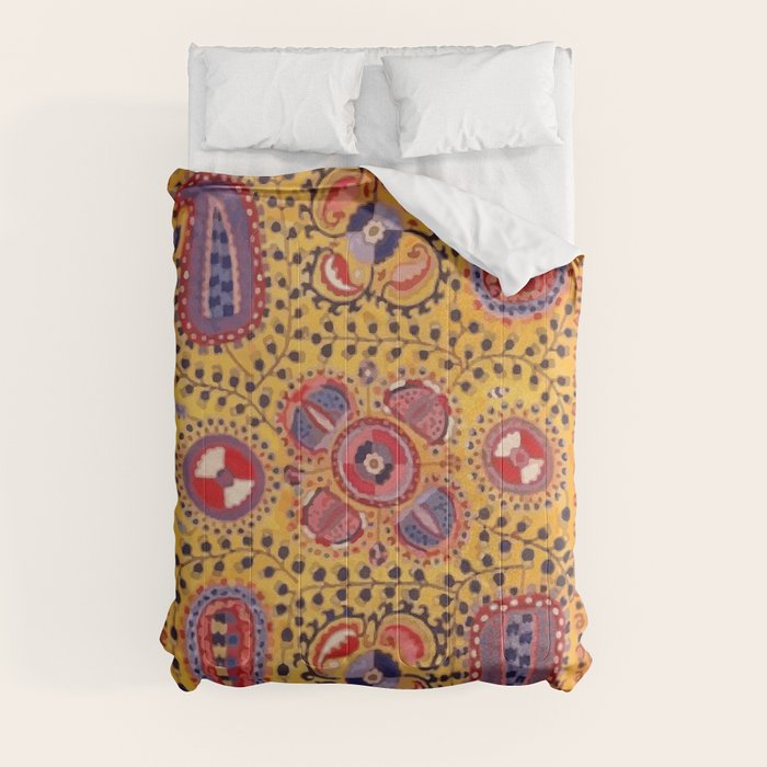 19th Century Uzbekistan Suzani with Gold Background  Comforter