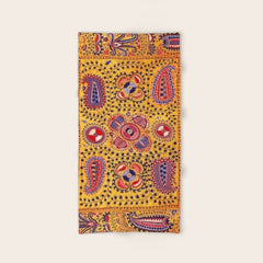19th Century Uzbekistan Suzani with Gold Background  Bath Towel