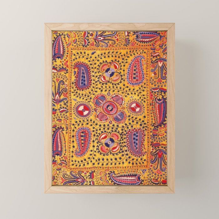 19th Century Uzbekistan Suzani with Gold Background  Mini Art Print