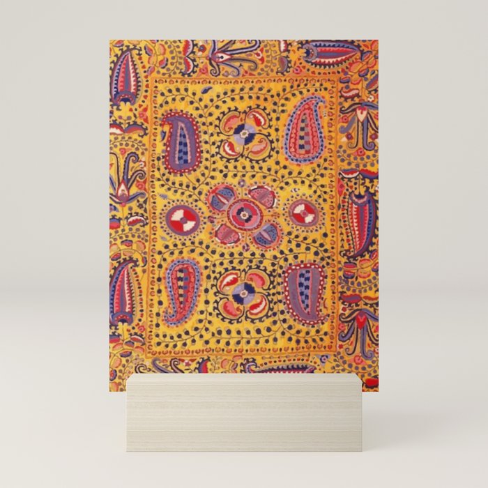 19th Century Uzbekistan Suzani with Gold Background  Mini Art Print