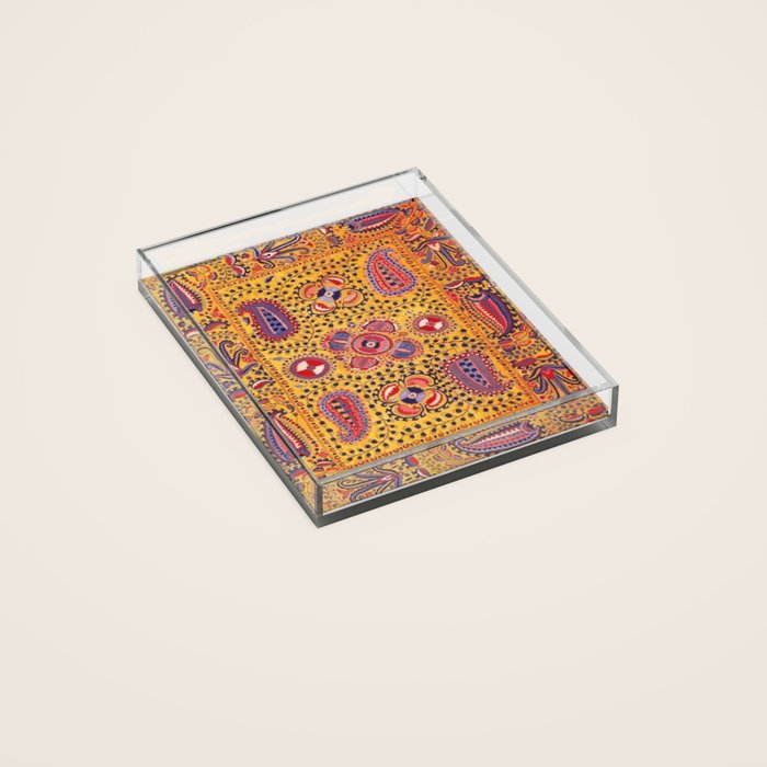 19th Century Uzbekistan Suzani with Gold Background  Acrylic Tray