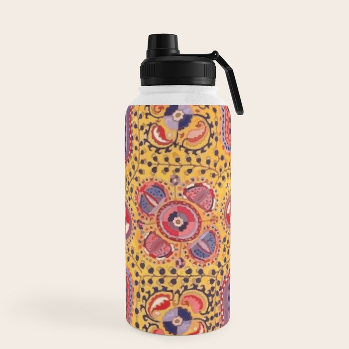 19th Century Uzbekistan Suzani with Gold Background  Water Bottle