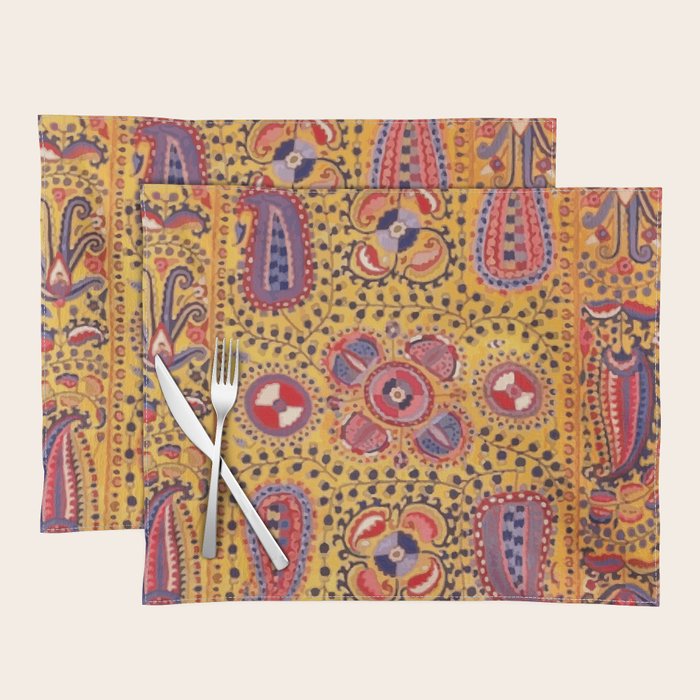 19th Century Uzbekistan Suzani with Gold Background  Placemat