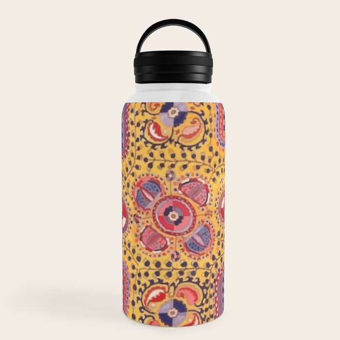 19th Century Uzbekistan Suzani with Gold Background  Water Bottle
