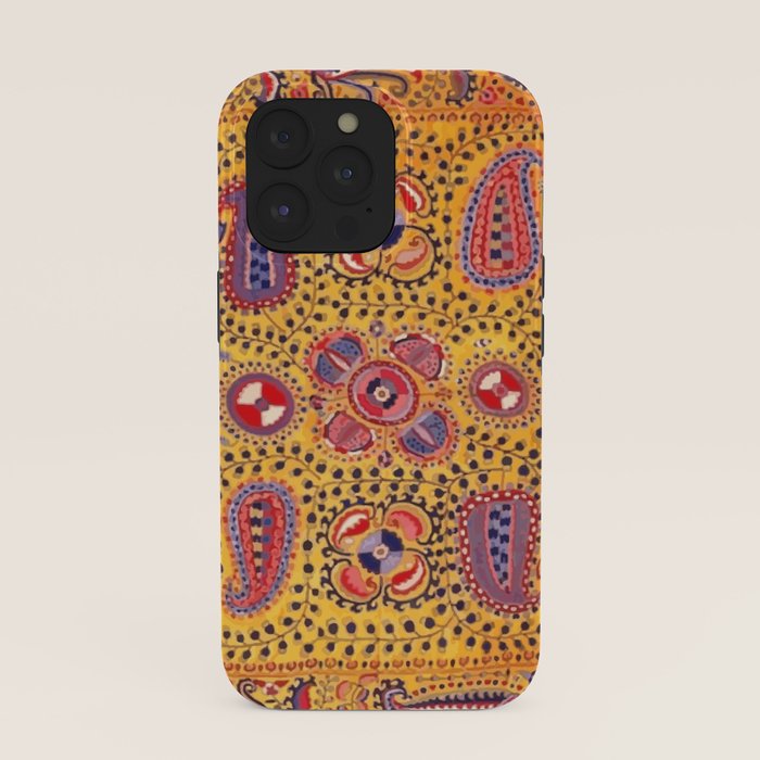 19th Century Uzbekistan Suzani with Gold Background  iPhone Case