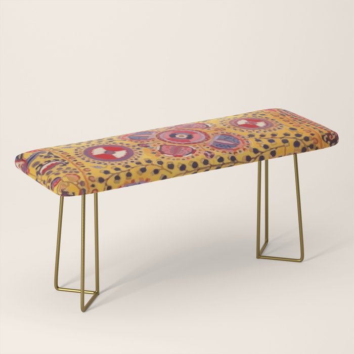 19th Century Uzbekistan Suzani with Gold Background  Bench