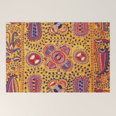 19th Century Uzbekistan Suzani with Gold Background  Welcome Mat