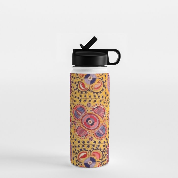19th Century Uzbekistan Suzani with Gold Background  Water Bottle