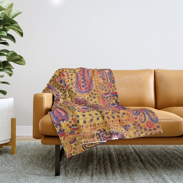 19th Century Uzbekistan Suzani with Gold Background  Throw Blanket