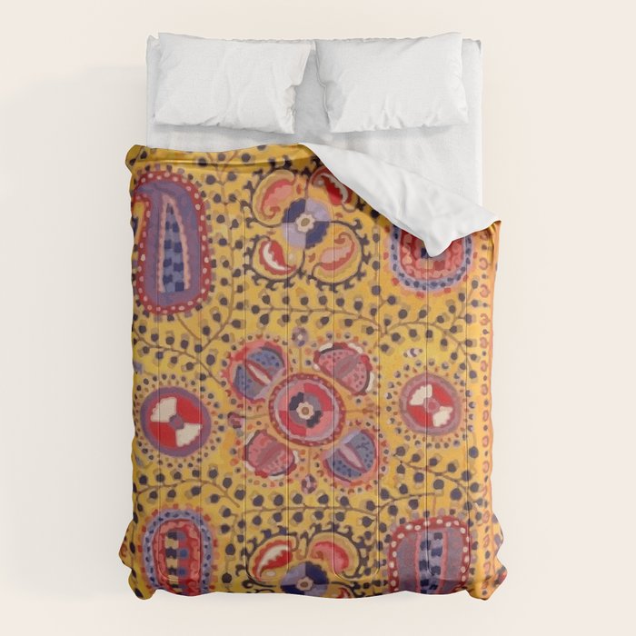 19th Century Uzbekistan Suzani with Gold Background  Comforter