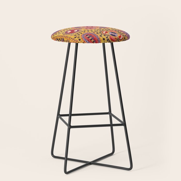 19th Century Uzbekistan Suzani with Gold Background  Stool