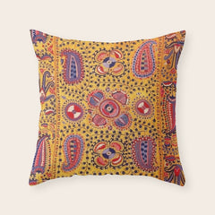19th Century Uzbekistan Suzani with Gold Background  Throw Pillow