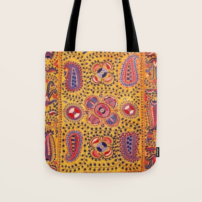 19th Century Uzbekistan Suzani with Gold Background  Tote Bag