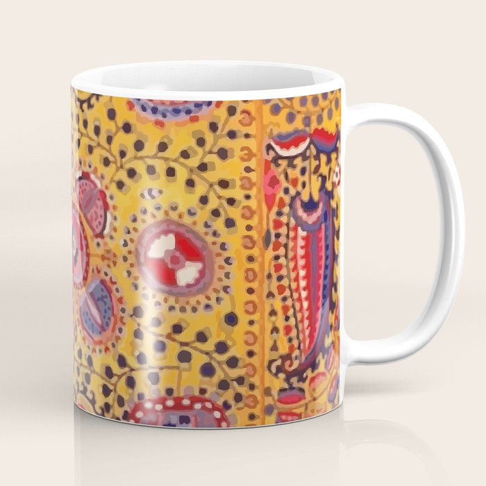 19th Century Uzbekistan Suzani with Gold Background  Coffee Mug