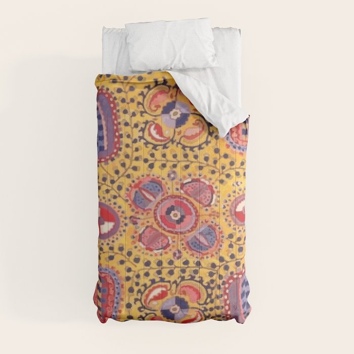 19th Century Uzbekistan Suzani with Gold Background  Comforter