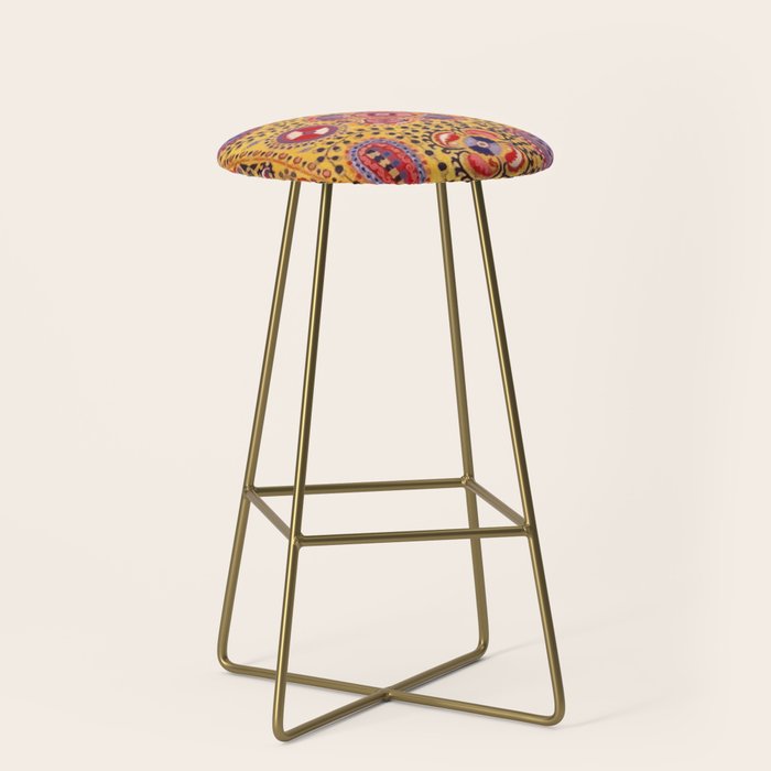 19th Century Uzbekistan Suzani with Gold Background  Stool