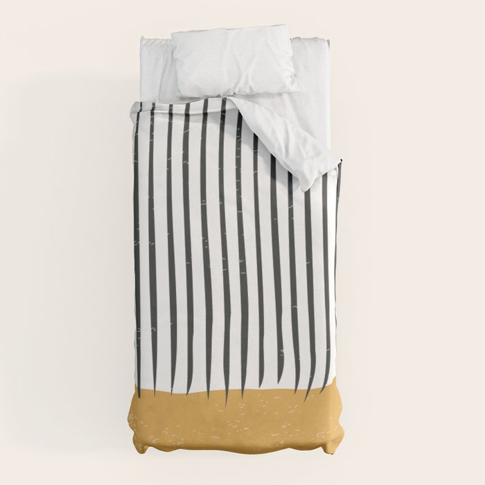 (White Background) Mid Century Modern Minimalist Rothko Inspired Color Field With Lines Geometric Style  Duvet Cover