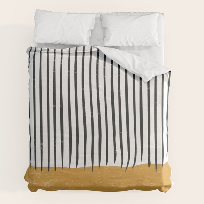 (White Background) Mid Century Modern Minimalist Rothko Inspired Color Field With Lines Geometric Style  Duvet Cover