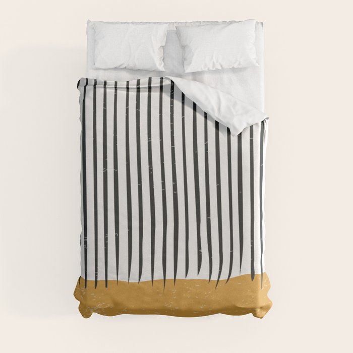 (White Background) Mid Century Modern Minimalist Rothko Inspired Color Field With Lines Geometric Style  Duvet Cover