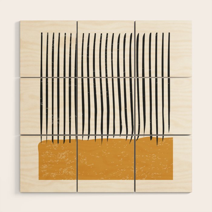 (White Background) Mid Century Modern Minimalist Rothko Inspired Color Field With Lines Geometric Style  Wood Wall Art