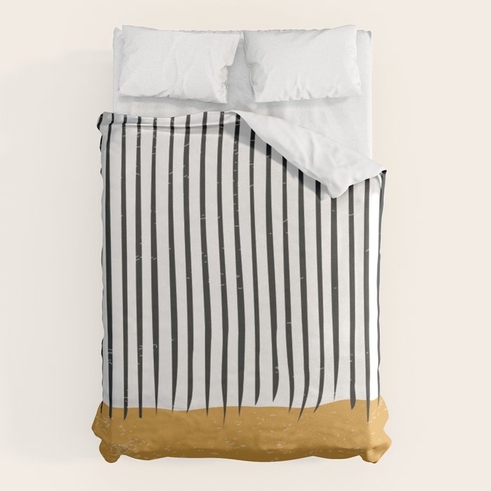 (White Background) Mid Century Modern Minimalist Rothko Inspired Color Field With Lines Geometric Style  Duvet Cover