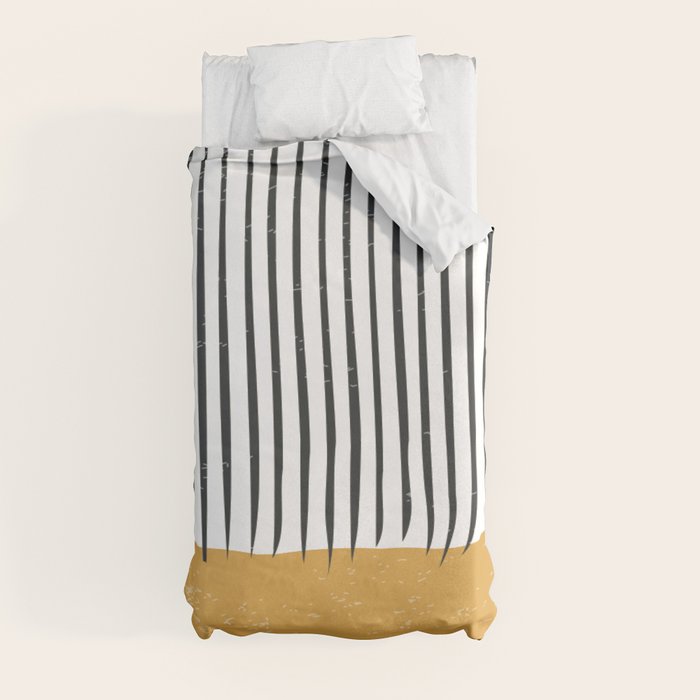 (White Background) Mid Century Modern Minimalist Rothko Inspired Color Field With Lines Geometric Style  Duvet Cover