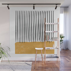 (White Background) Mid Century Modern Minimalist Rothko Inspired Color Field With Lines Geometric Style  Wall Mural