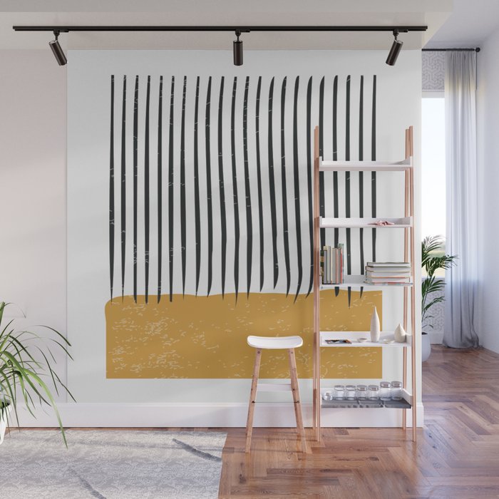 (White Background) Mid Century Modern Minimalist Rothko Inspired Color Field With Lines Geometric Style  Wall Mural