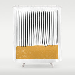(White Background) Mid Century Modern Minimalist Rothko Inspired Color Field With Lines Geometric Style  Shower Curtain