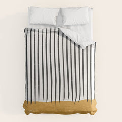 (White Background) Mid Century Modern Minimalist Rothko Inspired Color Field With Lines Geometric Style  Duvet Cover