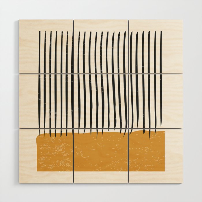 (White Background) Mid Century Modern Minimalist Rothko Inspired Color Field With Lines Geometric Style  Wood Wall Art
