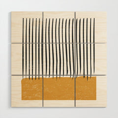 (White Background) Mid Century Modern Minimalist Rothko Inspired Color Field With Lines Geometric Style  Wood Wall Art