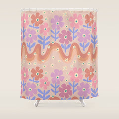 70s Retro Floral vibe Shower Curtain