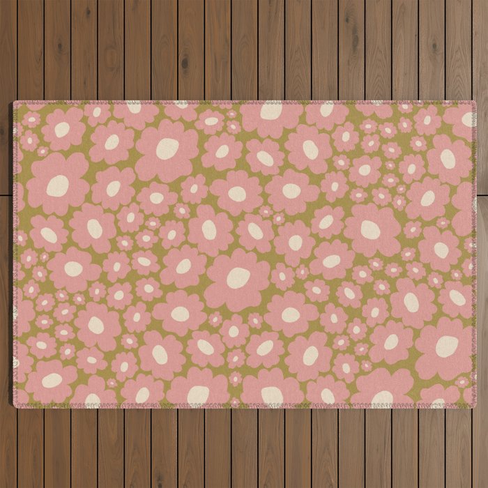 70������s Retro Floral  Outdoor Rug