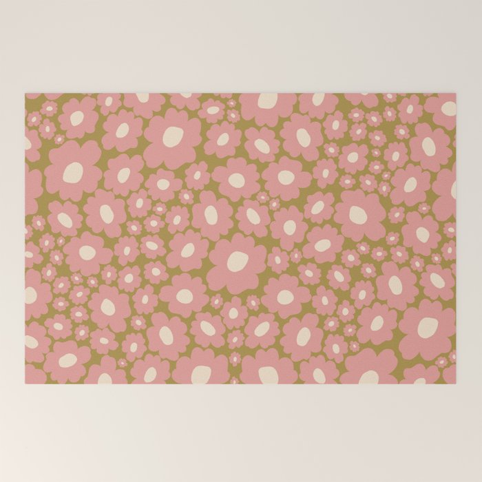 70������s Retro Floral  Welcome Mat