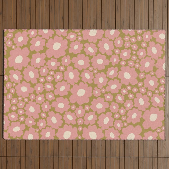 70������s Retro Floral  Outdoor Rug