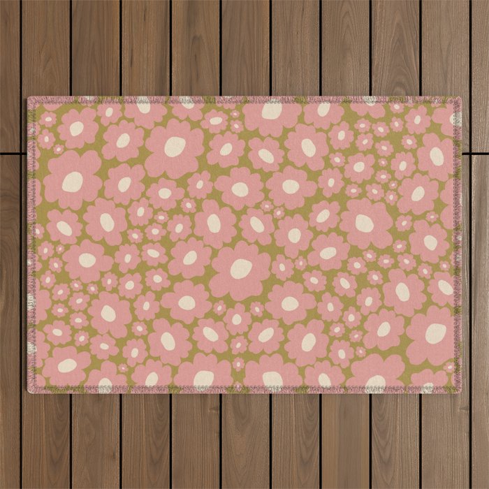70������s Retro Floral  Outdoor Rug