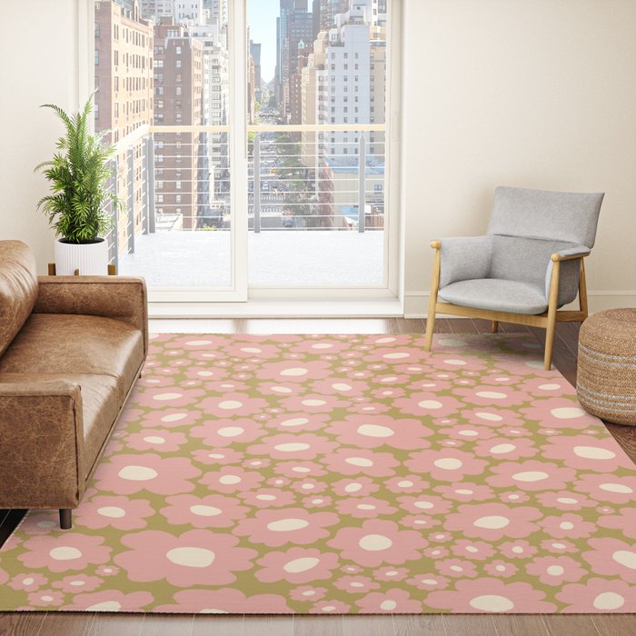 70������s Retro Floral  Rug