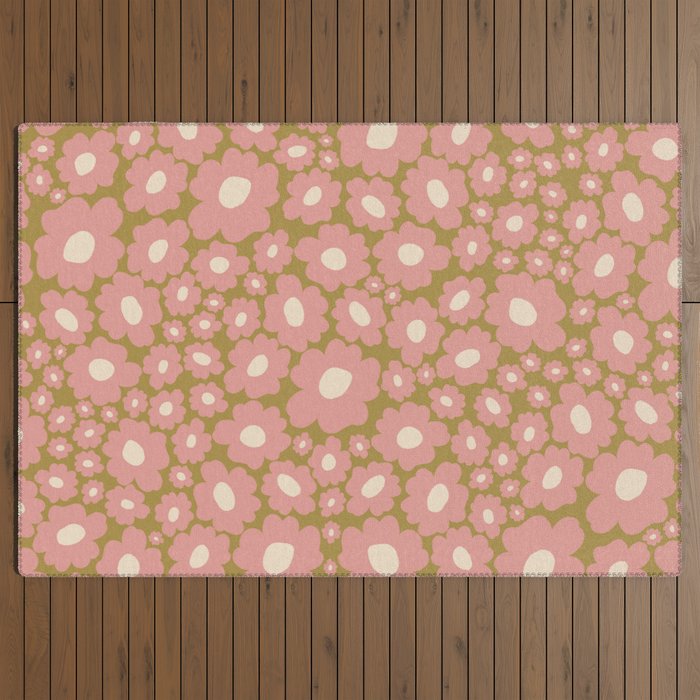 70������s Retro Floral  Outdoor Rug