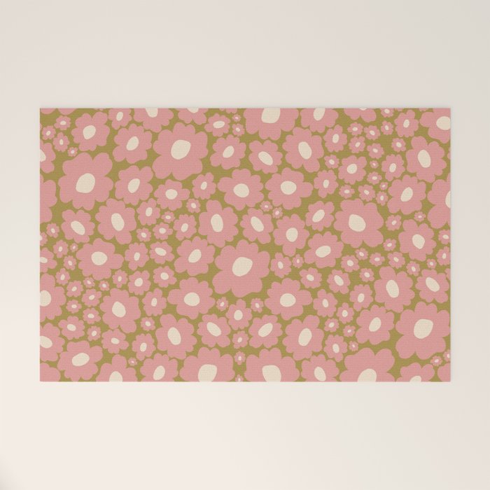 70������s Retro Floral  Welcome Mat
