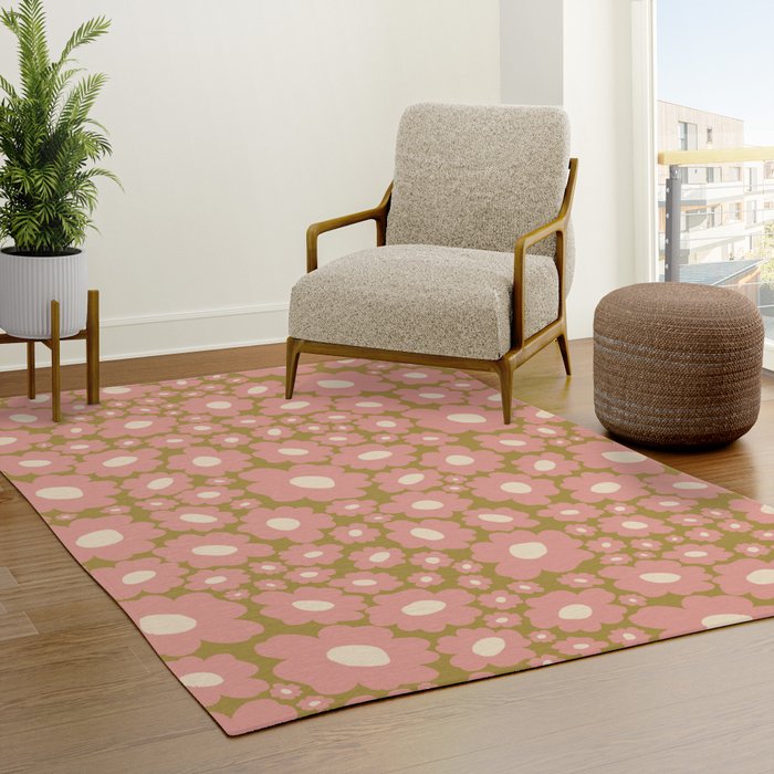 70������s Retro Floral  Rug