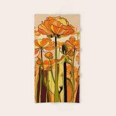 70s, Orange California poppies, mid century, 70s retro, flowers Bath Towel