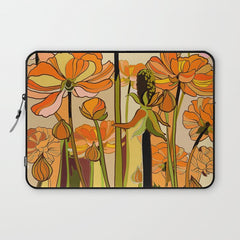 70s, Orange California poppies, mid century, 70s retro, flowers Laptop Sleeve