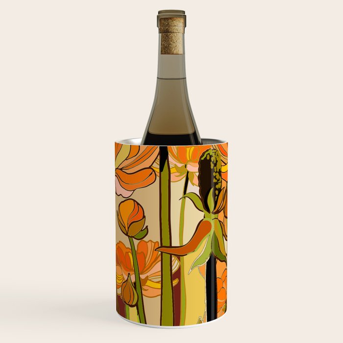 70s, Orange California poppies, mid century, 70s retro, flowers Wine Chiller