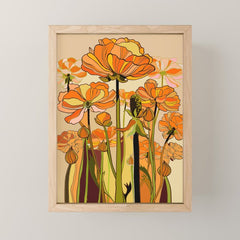 70s, Orange California poppies, mid century, 70s retro, flowers Mini Art Print