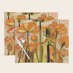70s, Orange California poppies, mid century, 70s retro, flowers Placemat