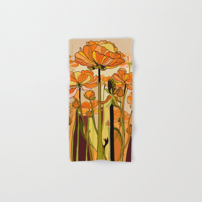 70s, Orange California poppies, mid century, 70s retro, flowers Bath Towel
